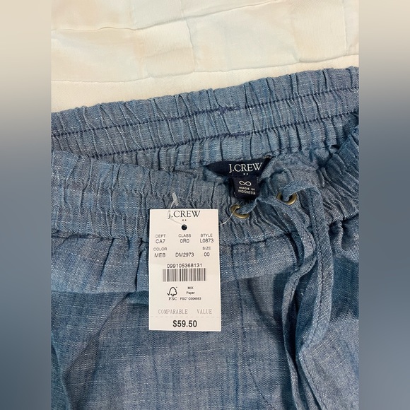 NWT Size 00 J Crew Factory chambray 100% cotton drawstring pants - Picture 2 of 9